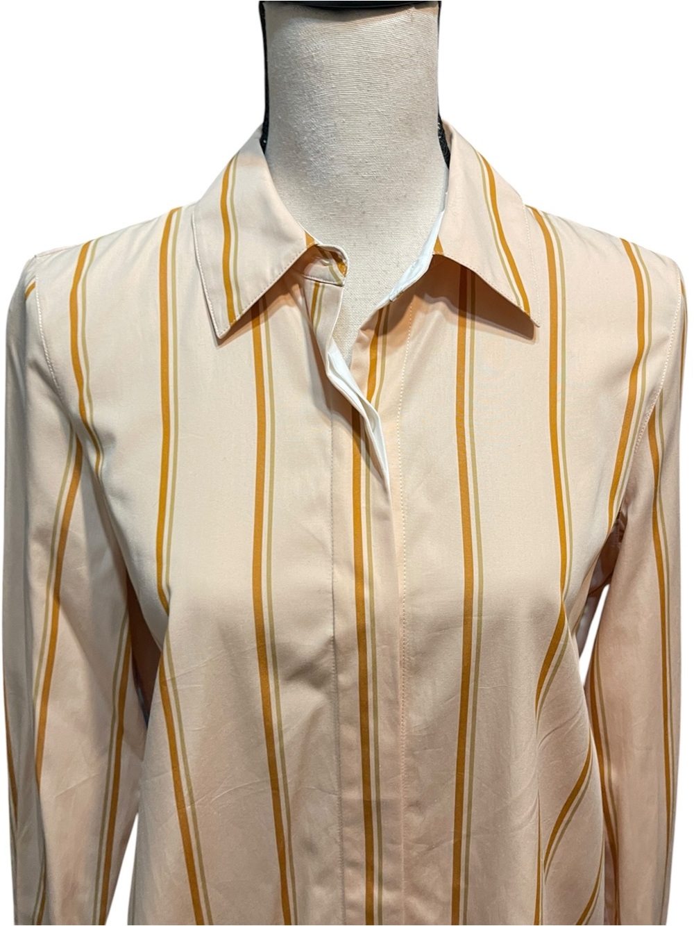 Lafayette 148 100% Cotton Pastel Orange Stripe Button Down Professional Blouse S - Picture 2 of 10